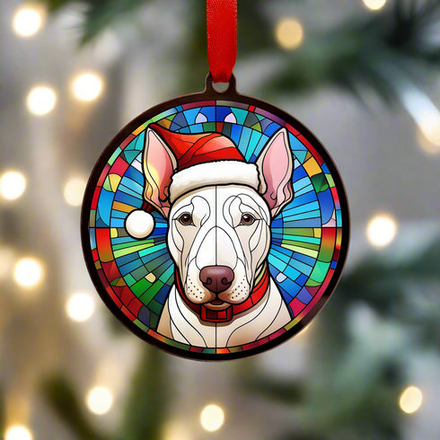 Bull Terrier in Santa Hat Suncatcher Decoration